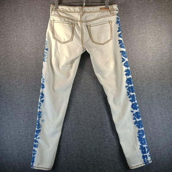 Bongo Jeans Womens 7 White Tie-Dyed Blue Stretch Straight Leg Logo Patch - Picture 9 of 11